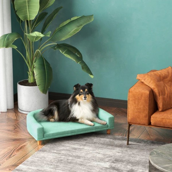 Rootz koiransänky - Paksu tyyny - Koirasohva - Tyylikäs muotoilu - Lemmikkieläinsohva - Eukolyptus - Polyesteri-MDF - Vihreä - 68L x 68W x 35K cm
