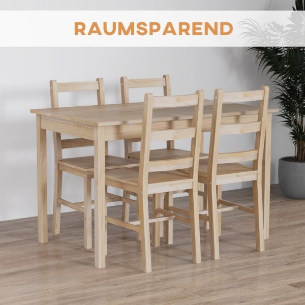 Rootz 5-delad matbordsset - Matsalsmöbler - Matsalsset i furu - Utrymmesbesparande design - Högkvalitativa material - Golvskydd - Bord: 118L x 73W x 7