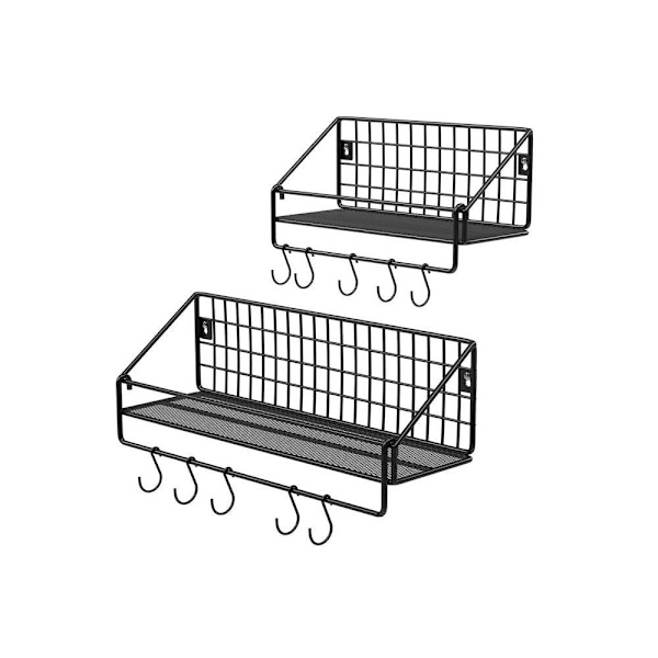Rootz-seinähylly - 2 seinähyllyä - Industrial Design -seinähyllyt - Kelluva hylly - Koristehylly - Moderni seinähylly - Esittelyhylly - Keittiön seinä