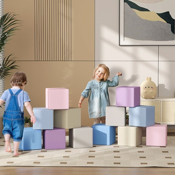 Rootz Soft Building Block Set - Pedagogiska skumblock - Färgglad spädbarnsleksak - Balans och koordinationsutveckling - 20cm x 20cm x 20cm