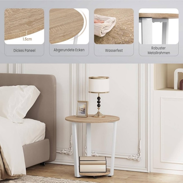 Rootz runt sidobord med 2 hyllor - Litet soffbord - Öppen design - Metallram - E1 trämaterial - 50cm x 53cm x 50cm