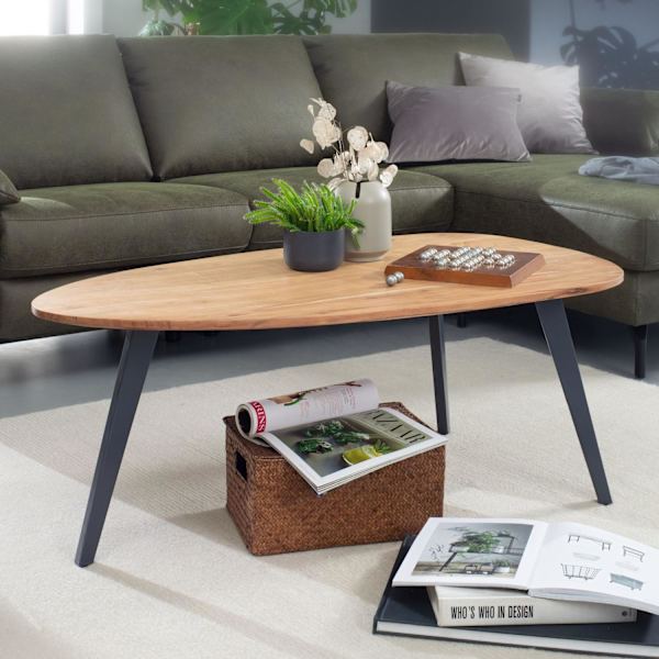 Rootz Sofabord - Massivt træ - Sofabord - Akacietræ - Metal - Sidebord - 110 x 60 cm - Sort - Brun