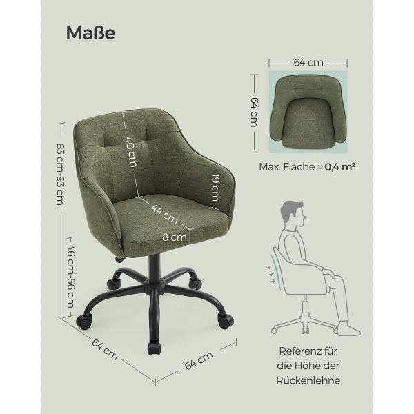 Rootz Swivel Chair - Green Accent Chair - Rullande fåtölj - Stålstomme - Skumstoppning - Bomulllinneblandning - 69cm x 65cm x 93cm - Bekväma sittplats