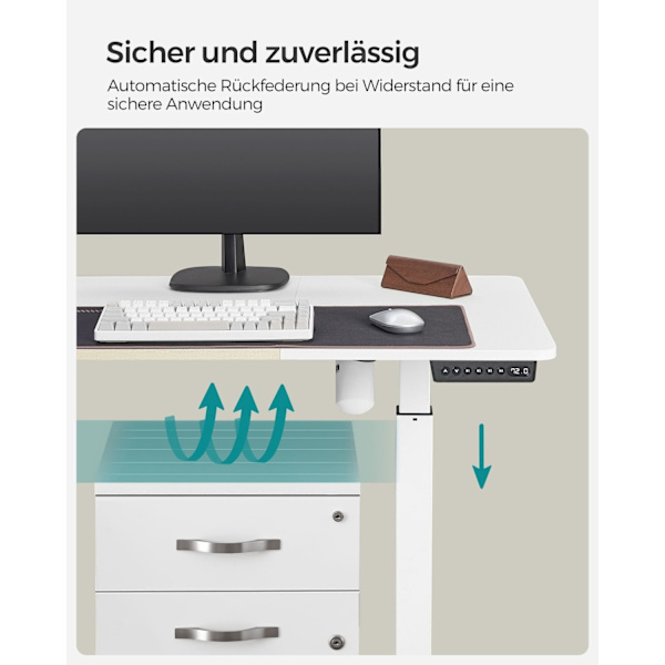 Rootz Elektrisk ståbord - Hvidt ståbord - Skrivebord med højdejusterbar - Skrivebord i spånpladestål - 60 cm x 120 cm x (72-120) cm - Max belastning 8