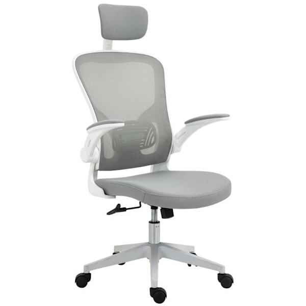 Rootz kontorsstol - Ergonomisk skrivbordsstol med vippfunktion - Högt ryggstöd Svankstöd - Nackstöd - Fällbart - Arm - Hemma - Kontor - Grå - 65 x 64