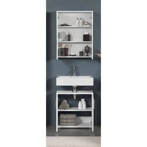 Rootz Vanity Unit - Bathroom Cabinet - Under-Sink Storage - Washstand - Bath Organizer - Sink Console - Base Cabinet - White with High Gloss Finish -