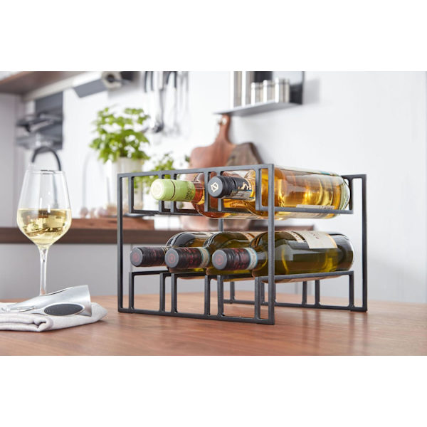 Rootz vinflaskhållare för 6 flaskor 29x21x25 cm vinställ svart metall - Flaskhållare Iron Modern - Vinställ vinhållare bord kök