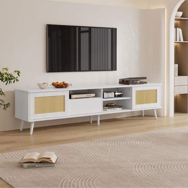 Rootz Rattan TV Stand - Underholdningsenhed - Mediekonsol - Robust konstruktion - 200L x 40W x 49H cm