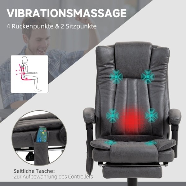 Rootz Massage Kontorstol - Computerstol med høj ryg - Opvarmet - Vibrationsmassage - 360° drejelig - 62cm x 70cm x 113-120cm