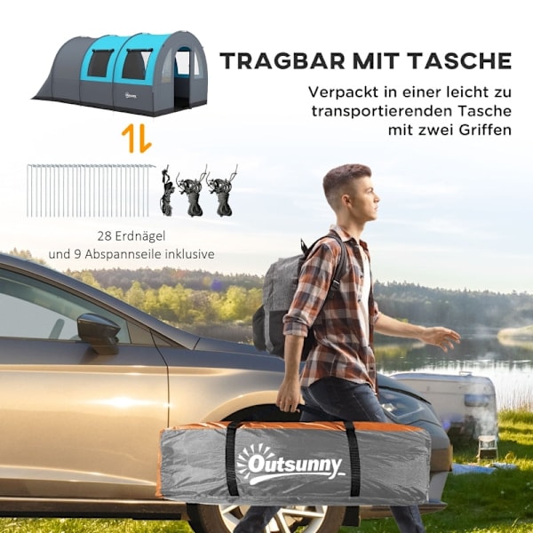 Rootz Camping Teltta enintään 6 hengelle - Perheteltta - Festivaaliteltta - Suurin mukavuus - Vedenpitävä suoja - Kätevä valaistus - 480L x 260W x 200