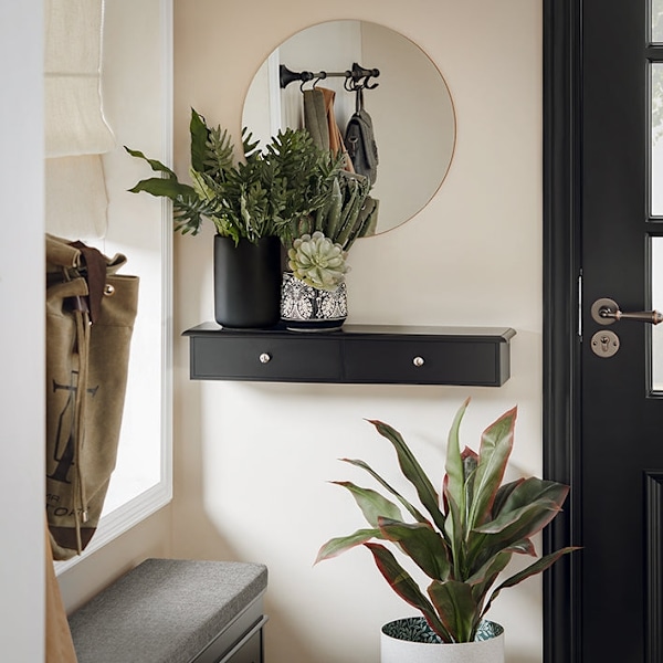 Rootz flydende hylde med skuffer - Vægmonteret opbevaring - Hængende skabsarrangør - Moderne design - Pladsbesparende - Ideel til entre, badeværelser,