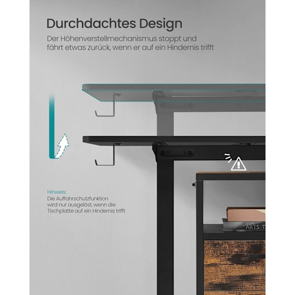 Rootz elektrisk højdejusterbart skrivebord - Stående skrivebord - Motoriseret arbejdsstation - Spånplader og stål - 60 cm x 120 cm x (72-120) cm