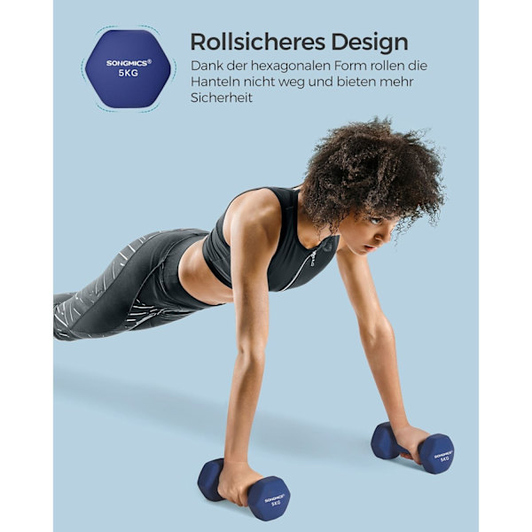 Rootz 2-delt sæt håndvægte - Frie vægte - Neoprenbelagt - Forbedret styrketræning - 21 cm x 10,5 cm - Marineblå