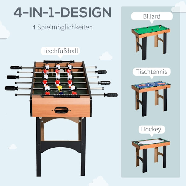 Rootz 4-i-1 Multi Game Bord - Bordfodbold - Bordtennis - Air Hockey - Billard - Robust MDF-konstruktion - 92cm x 78cm x 80cm