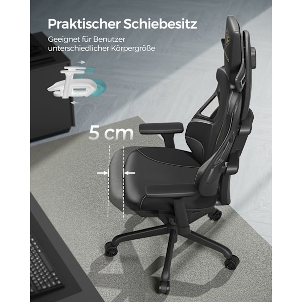 Rootz Gaming Chair - Kontorstol - Ergonomisk stol - Nakkestøtte og armlæn - Ink Black - 69cm x 62 cm x 73,5cm