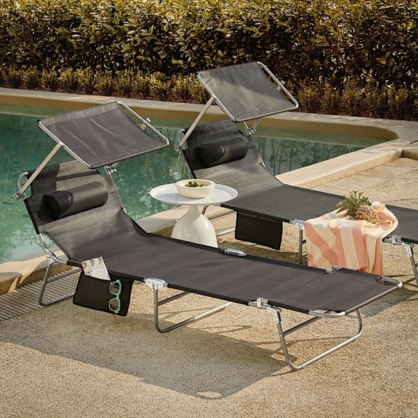 Rootz Liggstol - Fällbar strandstol - Bärbar solstol - Justerbart solskydd - Extra förvaringsficka - 195 cm x 90 cm x 63 cm
