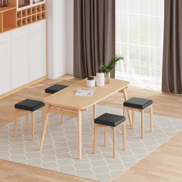 Rootz ruokapöydän tuoli - keittiöjakkara - pyökkipuuistuin - PU-päällysteinen tuoli - pinottava istuin - puujakkara - puun syy + musta - 32,5x47x32,5