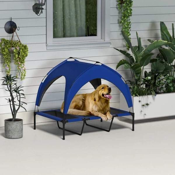 Rootz Hundsängar - Hundsoffor - Väderbeständig - Upphöjd ram - Husdjurssäng - Vattenavvisande - Oxford, Stål-ventilerande Mesh-polyester - Mörkblå - 1