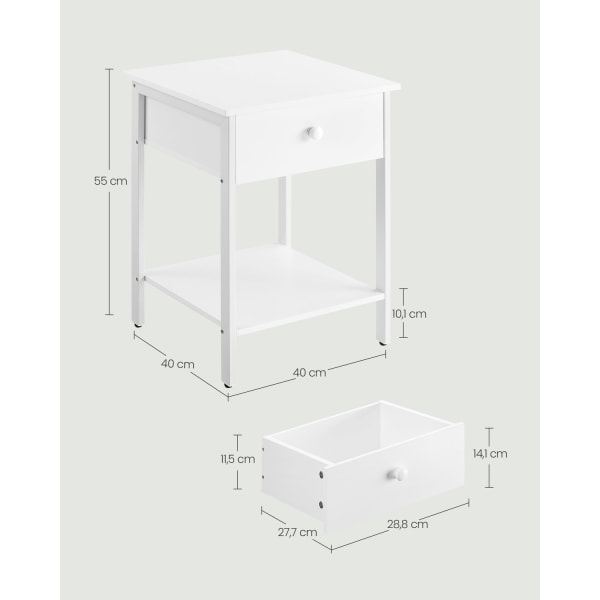 Rootz mathvid sengebord - natbord - endebord - spånplade og stålkonstruktion - 40 cm x 40 cm x 55 cm - 9 kg - 20 kg overfladekapacitet - 10 kg skuffek