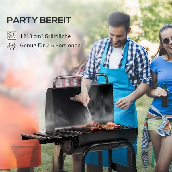 Rootz Charcoal Grill Smoker BBQ - Utomhusgrill - Grillgrill - Stor grillyta - Integrerad termometer - Bekväm förvaring - 83cm x 46,5cm x 115cm - Svart