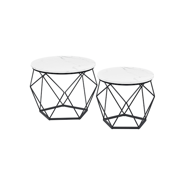 Rootz 2-delt sæt sideborde - Indlejringsborde - Spånpladestål - 20 kg Kapacitet - 50 cm x 40 cm | 40cm x 36cm - Hvid-Sort