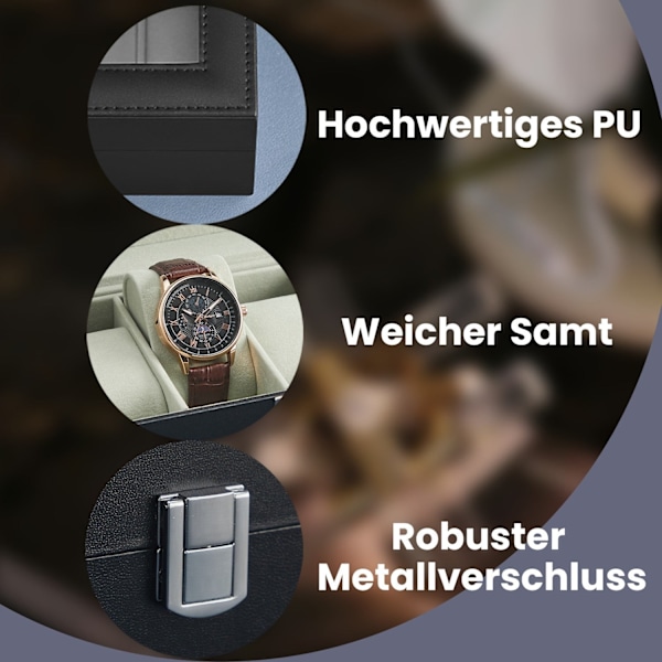 Rootz Watch Box - Lasikansi - 6 lokeroiden näyttö - Protect & Showcase -kellot - Velvet -sisustus - 30 cm x 11,2 cm x 8cm
