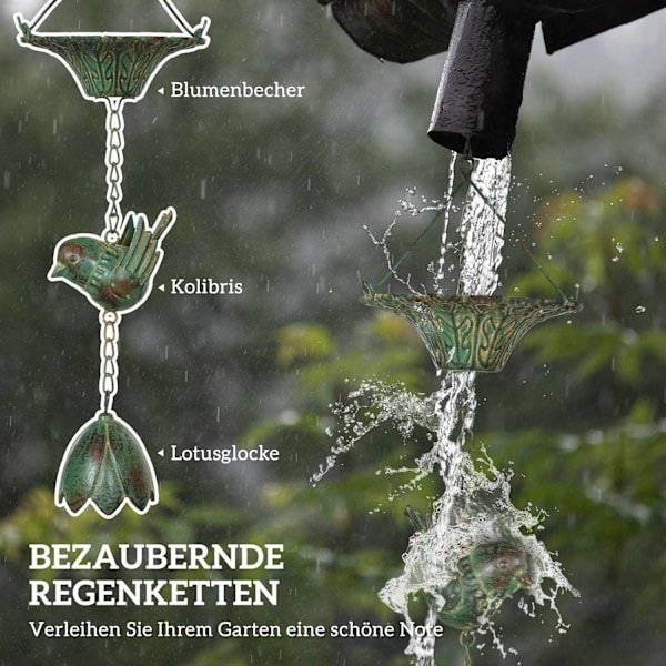 Rootz 3er Set Rain Chain - Drain Chain - Rainflow Chain - Korrosionsbestandig - 123 cm X Ø12CM til let havedekoration