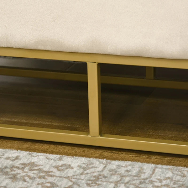 Rootz Opbevaringsbænk - Dekorative knapsyning - Flanelllook - Guldstålben - Beige - 110 x 47 x 46,5 cm