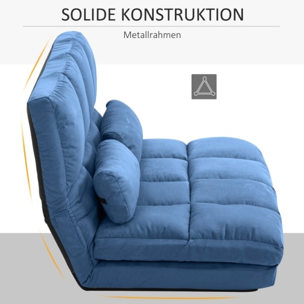 Rootz Floor Sovesofa - Justerbart ryglæn - Fløjlsstof - 2-i-1 design - Høj komfort - Holdbar stålramme - 102 cm x 73 cm x 60 cm - Blå