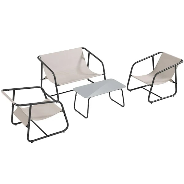 Rootz Havemøbelsæt - 4-delt - Havemøbler - Loungemøbler - 1 sofa & 2 lænestole - Stål+åndbart mesh - Grå+Flødehvid - 110 x 70 x 70 cm