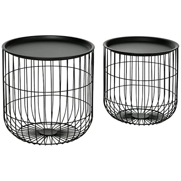 Rootz sæt med 2 sideborde i scandi-design - med opbevaringsplads - kan stables - komfortabel sofa - stål - sort - 40 cm x 40 cm x 40 cm