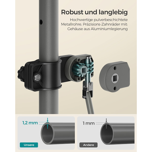 Rootz Clamp-markis med vev - Uteplatstak - Utomhusskydd - Justerbar höjd - 350 cm x 120 cm - Pulverlackerat stål - Aluminiumlegering