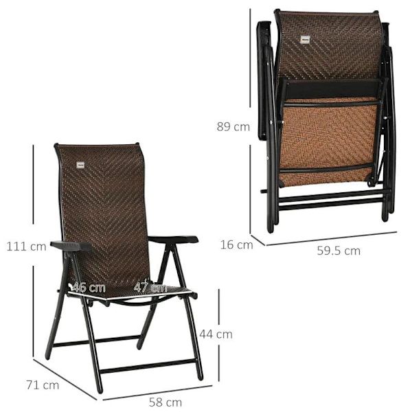 Rootz aurinkotuoli - Taitettava lepotuoli - Rottinkinen lepotuoli - PE-rottinki - Teräs - Ruskea + Musta - 58L x 71L x 111K cm
