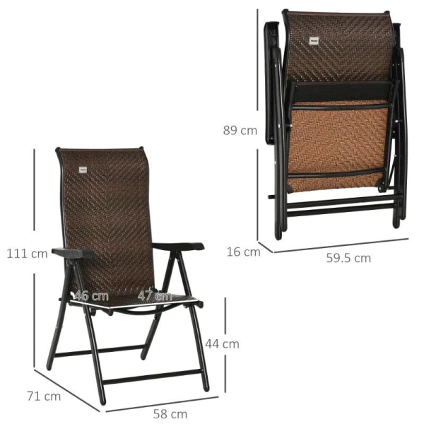 Rootz Solstol - Fällbar Loungestol - Rottingstol - PE Rotting - Stål - Brun + Svart - 58L x 71W x 111H cm