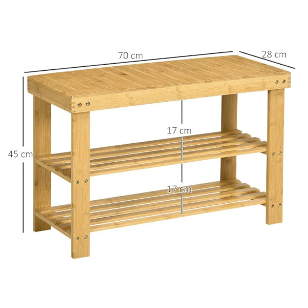 Rootz-kenkäpenkki - 3 tasoa - Kenkäteline - Tilaa 6-9 kenkäparille - Jopa 130 kg - Bambu - Luonnollinen - 70 x 28 x 45 cm