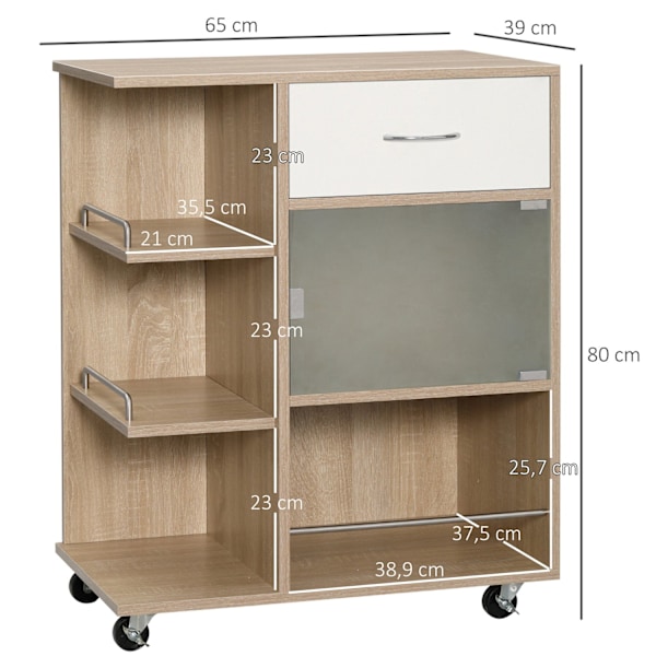 Rootz Kitchen Island Tarjoilukoria - Vaunu - Rolling Cart - Maksimoi tilaa - 65 x 39 x 80 cm - ruskea viimeistely