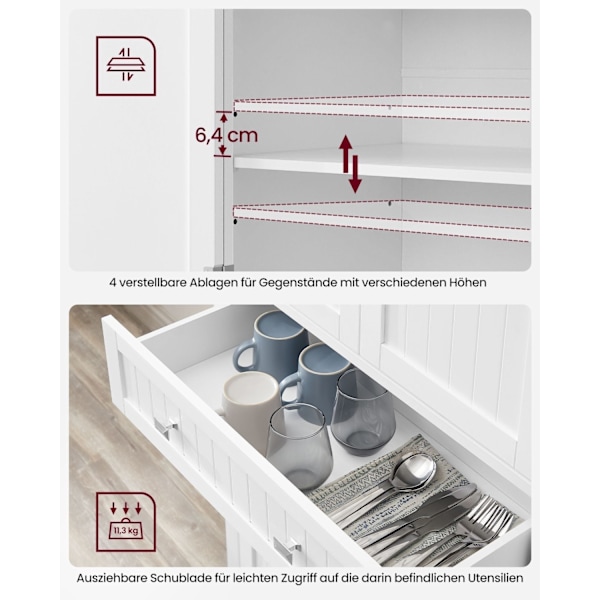 Rootz White Köksskåp - Skafferiskåp - Hyllor & lådor - MDF - 40cm x 76cm x 182,1cm - Maximal belastning 27kg - Montering krävs