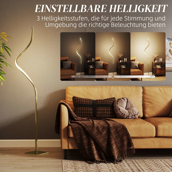 Rootz Spiral Standing Lamp - Floor Lamp - Mood Light - Effektiv belysning - 20,5 x 20,5 x 146 cm - Guld
