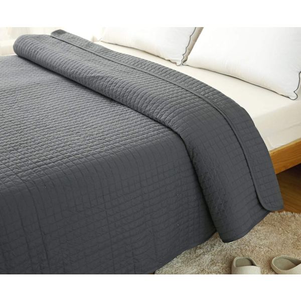 Rootz Vendbart Sengetæppe - Sofatæppe - Polyester - Åndbar - Alsidig - Mørkegrå - 360 g/m² - 1 cm Kant - 150 cm x 200 cm