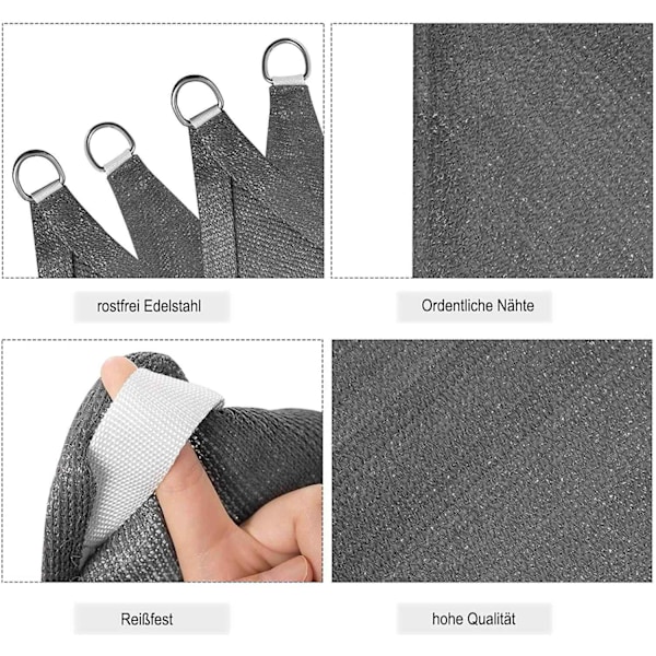 Rootz Sun Sail Shade Canopy - UV-beskyttelse - Rivefast - Nem installation - HDPE-stof - 180g/m² - Grå - 3 øjer - 1,5 m reb - 180 cm x 180 cm