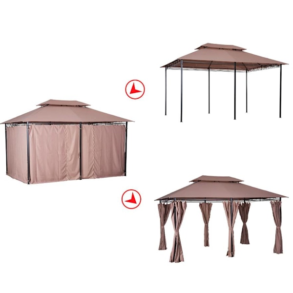 Rootz Havepavillon - Festtelt - Havetelt - Baldakin - Sidevægge - Stål - Kaffe - 4 x 3 m