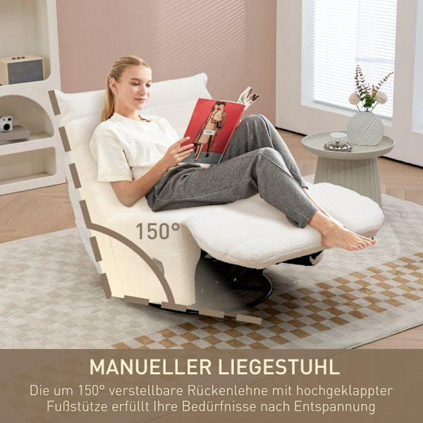 Rootz Fåtölj - TV-fåtölj - Lazy Boy Chair - 150-graders vila - Gungande och vridbar - Teddytyg - 84cm x 104cm x 87cm