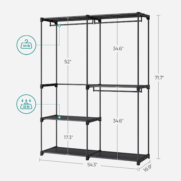 Rootz garderobe - Åben garderobe - Åbne skabssystemer - Walk-in-skabsorganisator - Fritstående åben garderobe - Stål - Plastik - Sort - 43 x 138 x 182