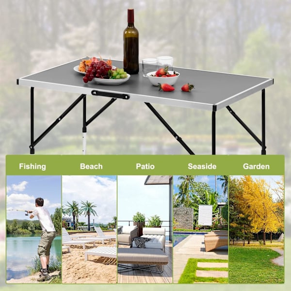 Rootz Campingbord - Sammenklappeligt skrivebord - Bærbar arbejdsstation - Udendørs stativ - Haveoverflade - Picnic-skranke - Eventplatform - Grå - 100