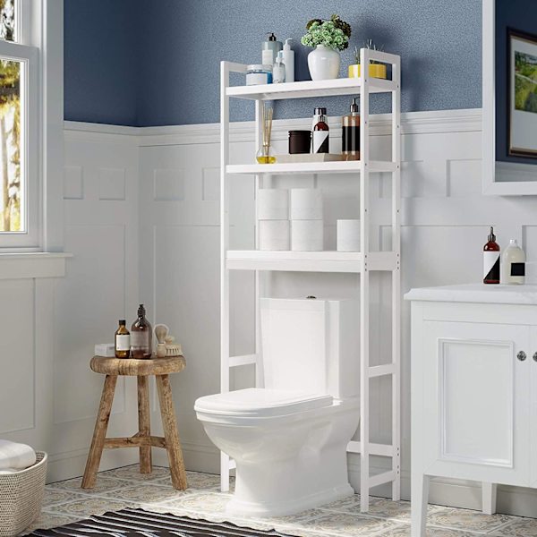 Rootz wc-teline - Kylpyhuonekaappi - WC-kaappi - 3-kerroksinen - Kylpyhuoneen järjestäjä - Valkoinen - Bambu - 63 x 26 x 163 cm