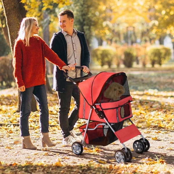 Rootz Dog Stroller - Pet Stroller - Dog Buggy - Dog Stroller For Travel - Foldable Pet Stroller - Dog Travel Buggy - Compact Pet Carriage - Red - 75L