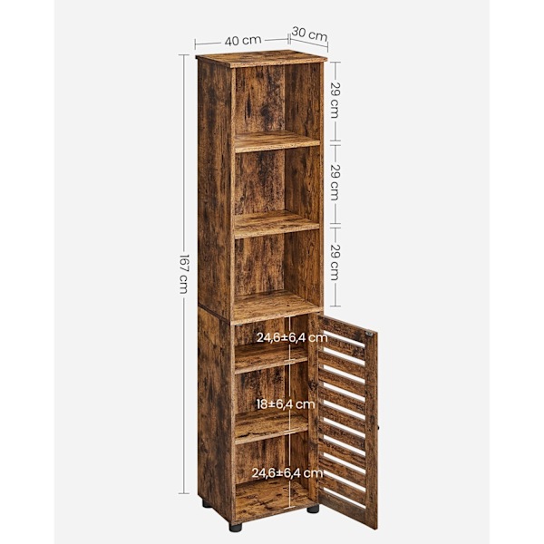Rootz Vintage Brown Chipboard Högskåp - Förvaringsenhet - Skåp - Tippskydd - 40cm x 30cm x 167cm - Organisera ditt utrymme - Robust konstruktion - Enk