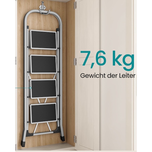Rootz 4-stegsstege - Fällbar trapppall - Stegestege i stål - Lastkapacitet 150 kg - 89 cm x 45 cm x 127 cm