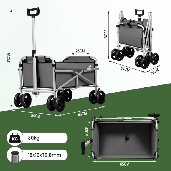 Rootz hopfällbar handkärra - Utility-vagn - Utomhusvagn - Kompakt och bärbar, terränghjul, hög lastkapacitet - 86cm x 93cm x 54cm