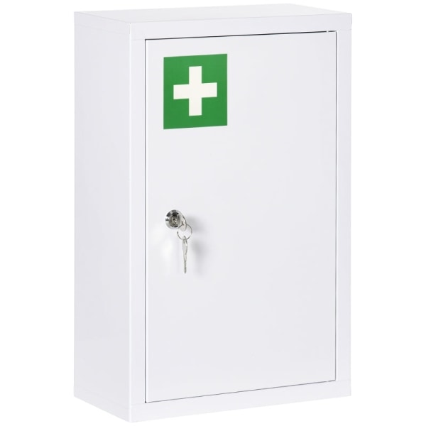 Rootz Medicinskåp - 3 fack - Låsbar dörr - Robust stålkåpa - Vit - 30 x 14 x 46 cm